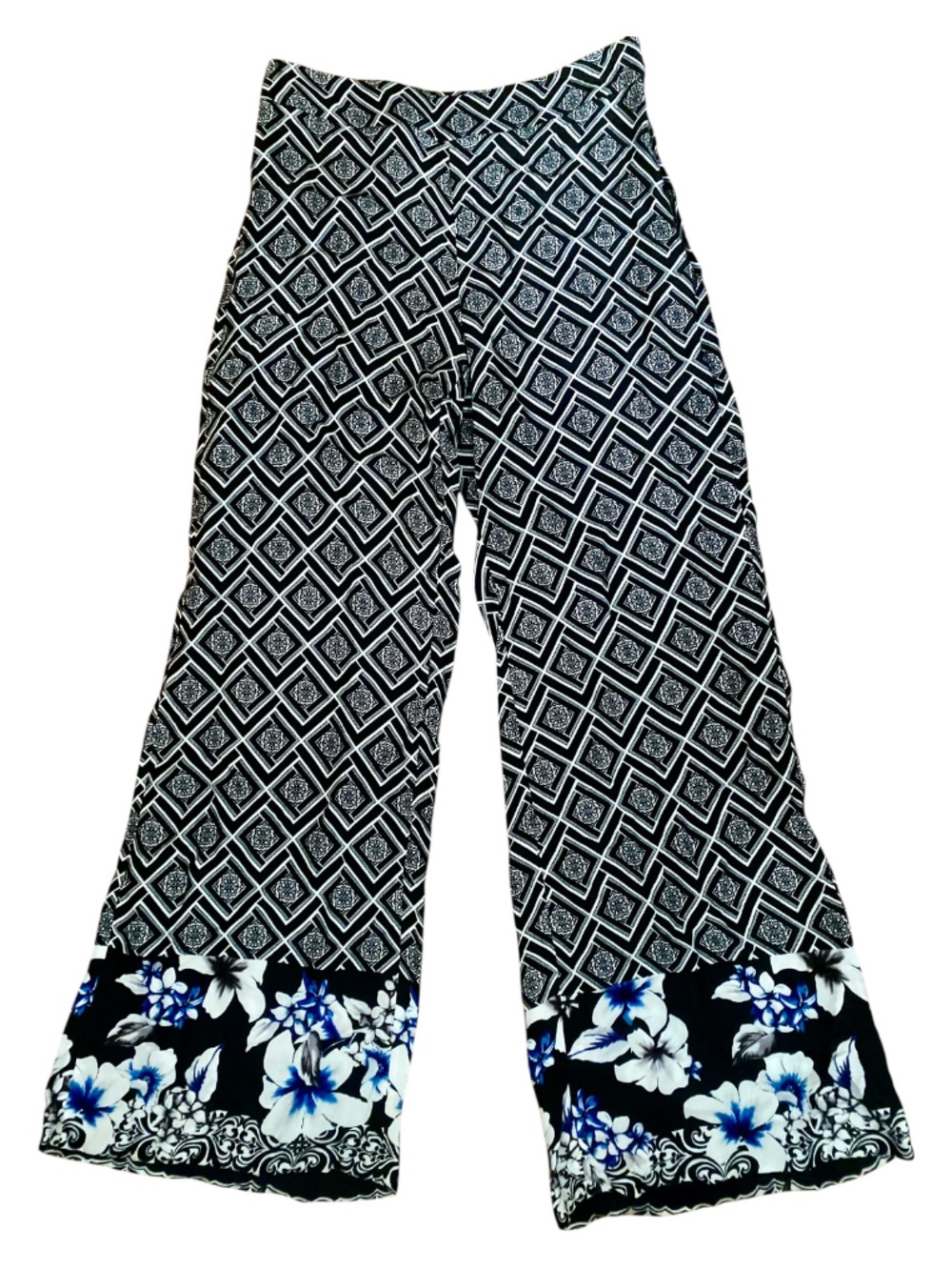 White House Black Market Floral Border Wide Leg Palazzo Pants Size 4